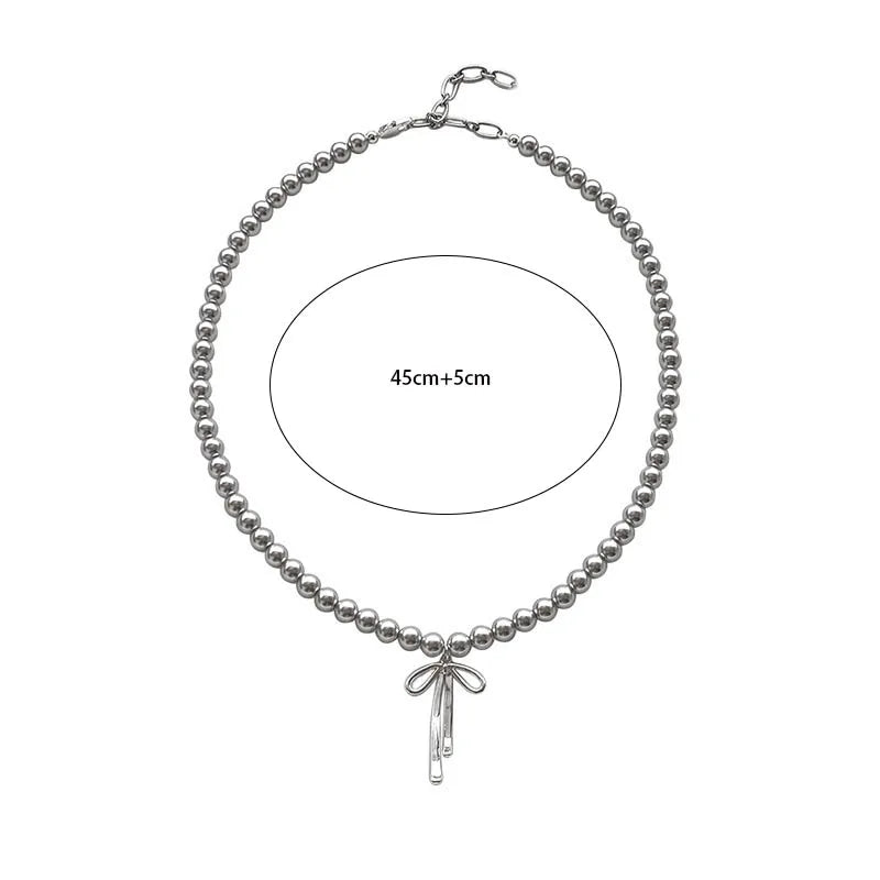 Fashionable Choker with Pendant Graceful Bowknot Pendant Choker Necklace with Gray Pearls Neck Jewelry Accessories