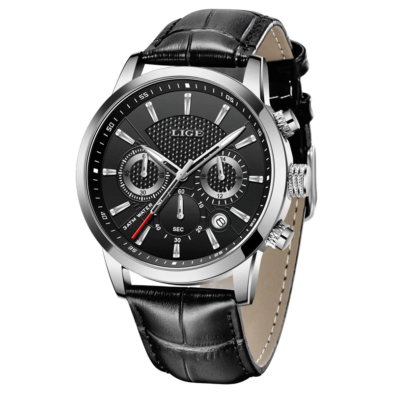 Fashion Men's Watches LIGE Top Brand Leather