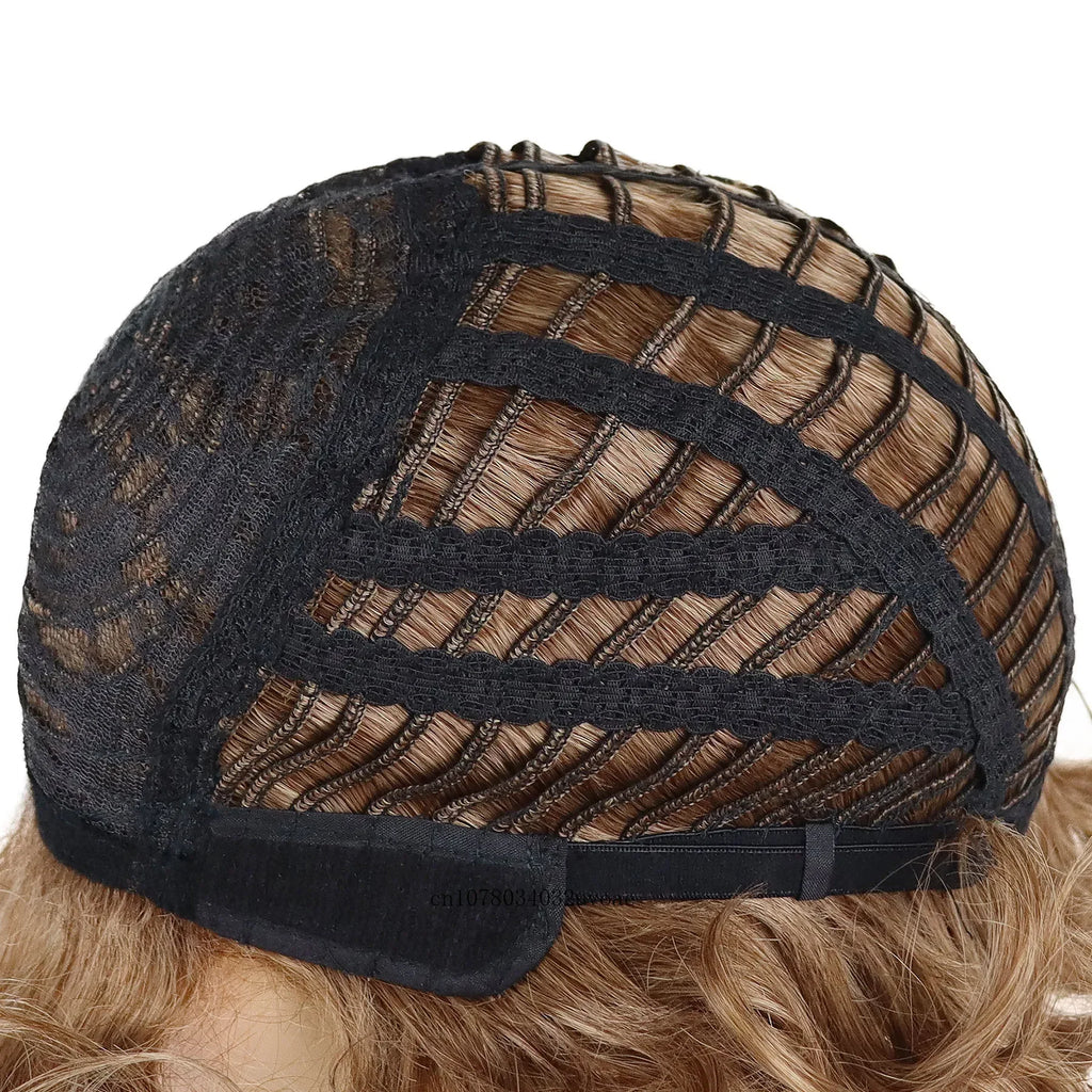 Brown Curly Wig with Bangs Synthetic Short Wigs for Women