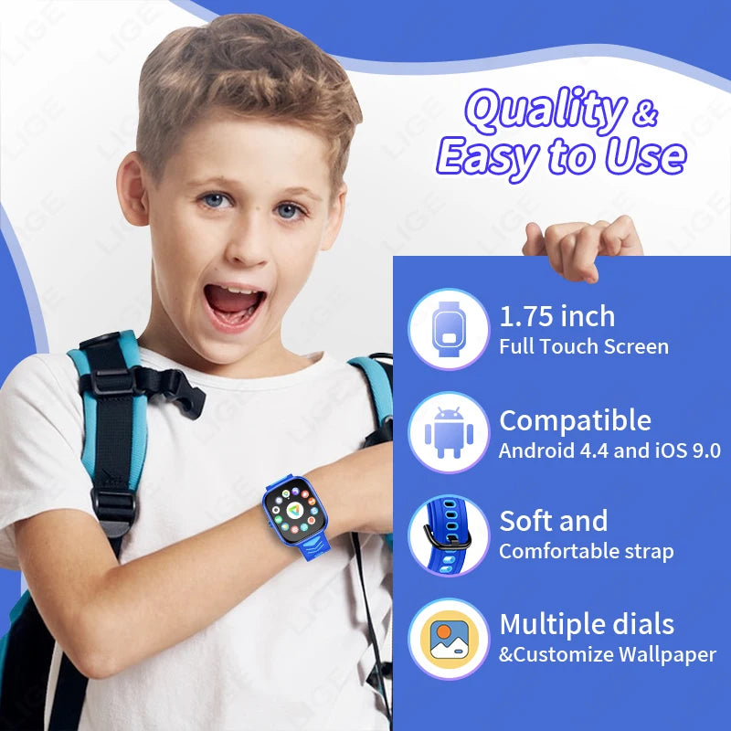 LIGE  Kids Smart Watch Child HD Touch Screen Games Smartwatch