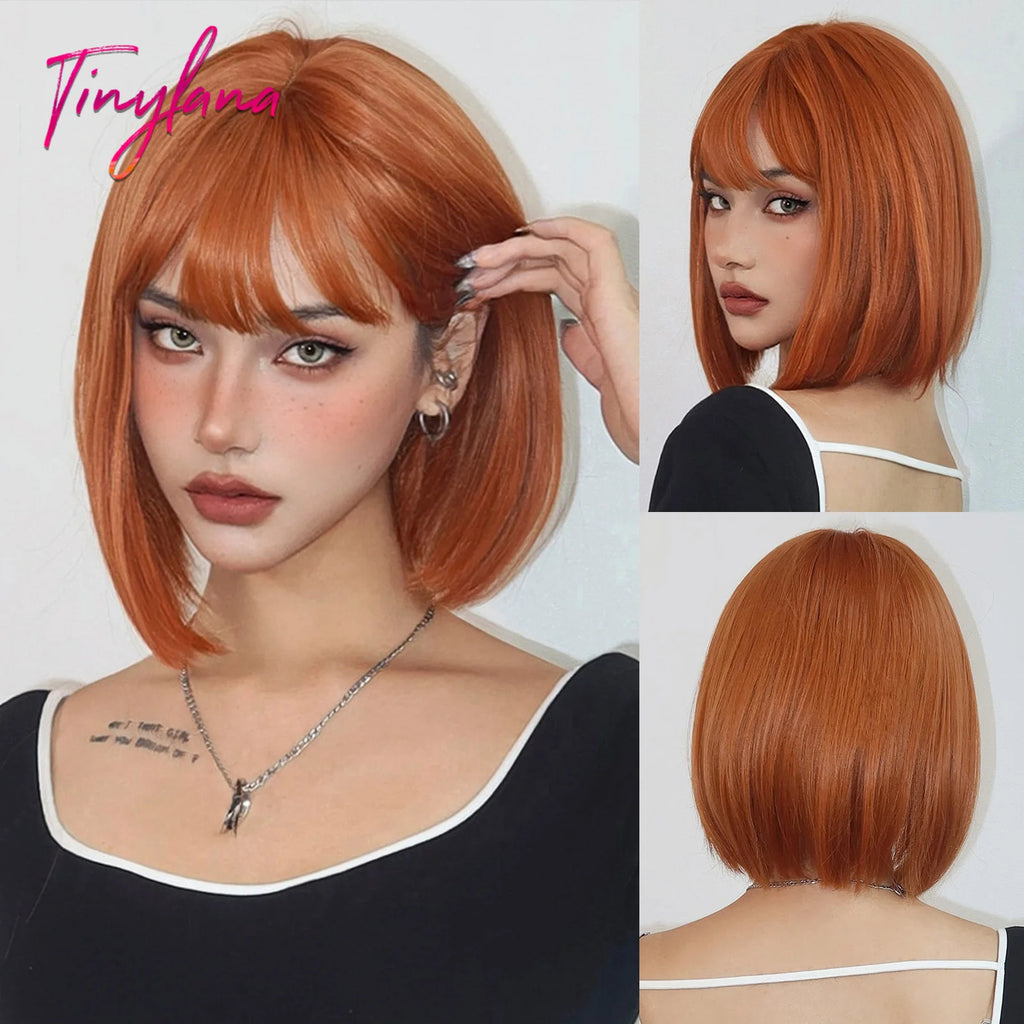Light Brown Blonde Synthetic Wigs with Bangs for Women