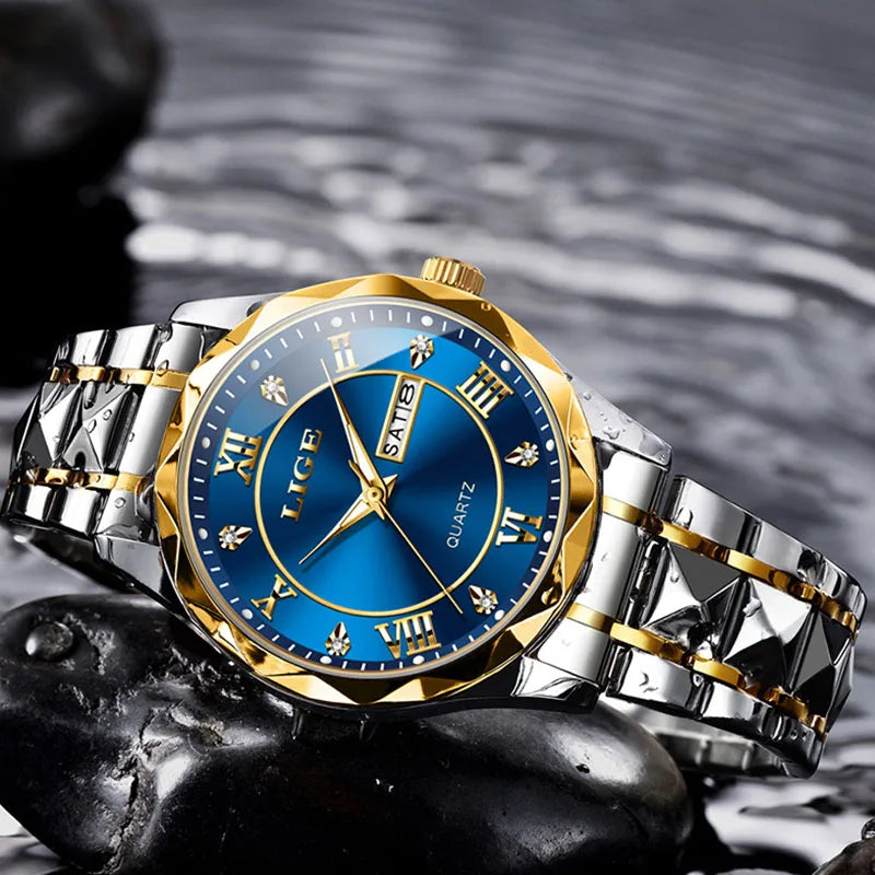 LIGE New Gold Watch Women Watches Ladies Creative Steel