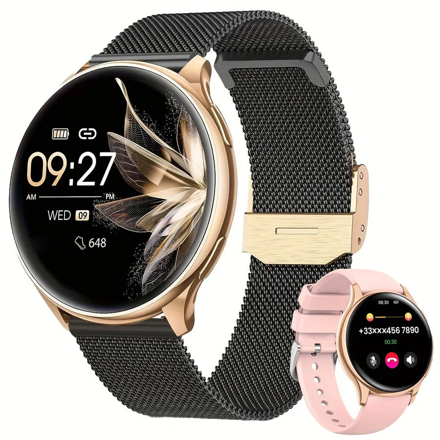 Smart watch for women with phone function, 1.39 inch HD full touch screen with monitor, menstrual cycle, sleep monitoring, pedom