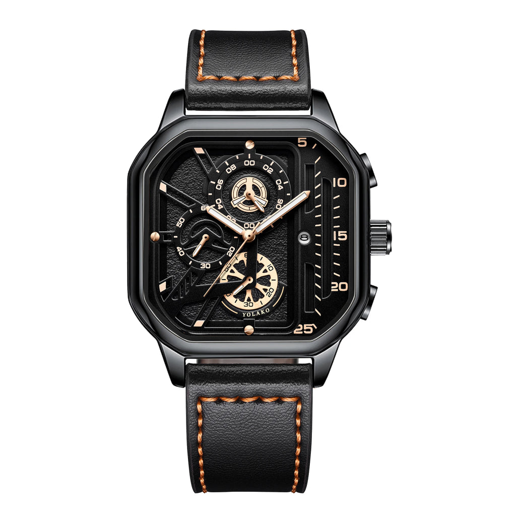 Luxury Big Dial Men Square Watch Casual PU Leather