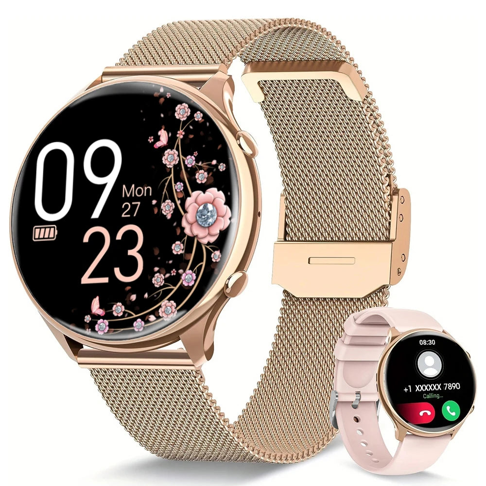 Smart watch for women with phone function, 1.39 inch HD full touch screen with monitor, menstrual cycle, sleep monitoring, pedom