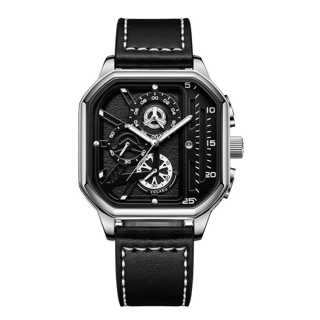 Luxury Big Dial Men Square Watch Casual PU Leather