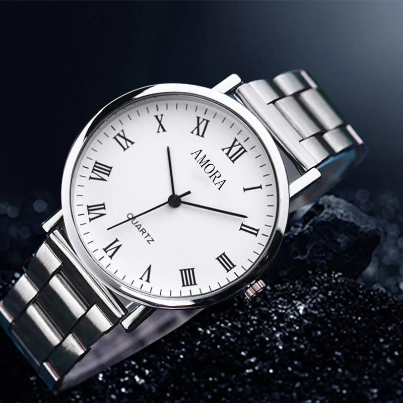 Men's Watch Fashion Casual Quartz Watches Steel Band Wrist Watches Silver Elegant Man Atmosphere Mens Watch Reloj Hombre