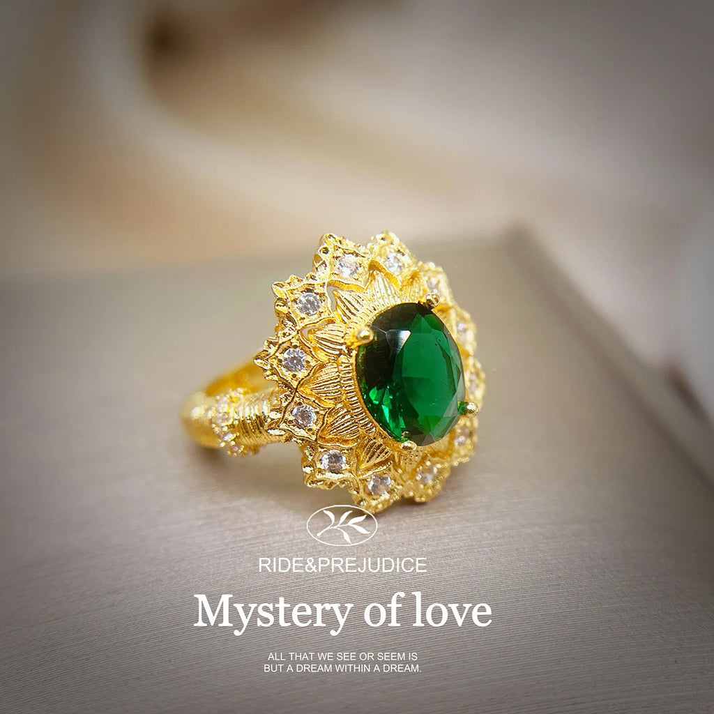 Foydjew Italian Vintage Luxury High Quality Artificial Emerald Jewelry Sets Rings Earrings Pendant Necklaces Banquet Accessories