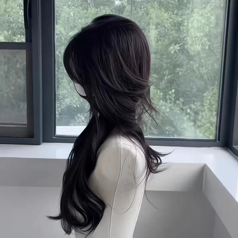 women's long hair black simulated hair new fashionable wig