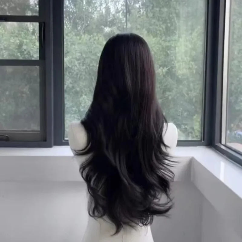 women's long hair black simulated hair new fashionable wig