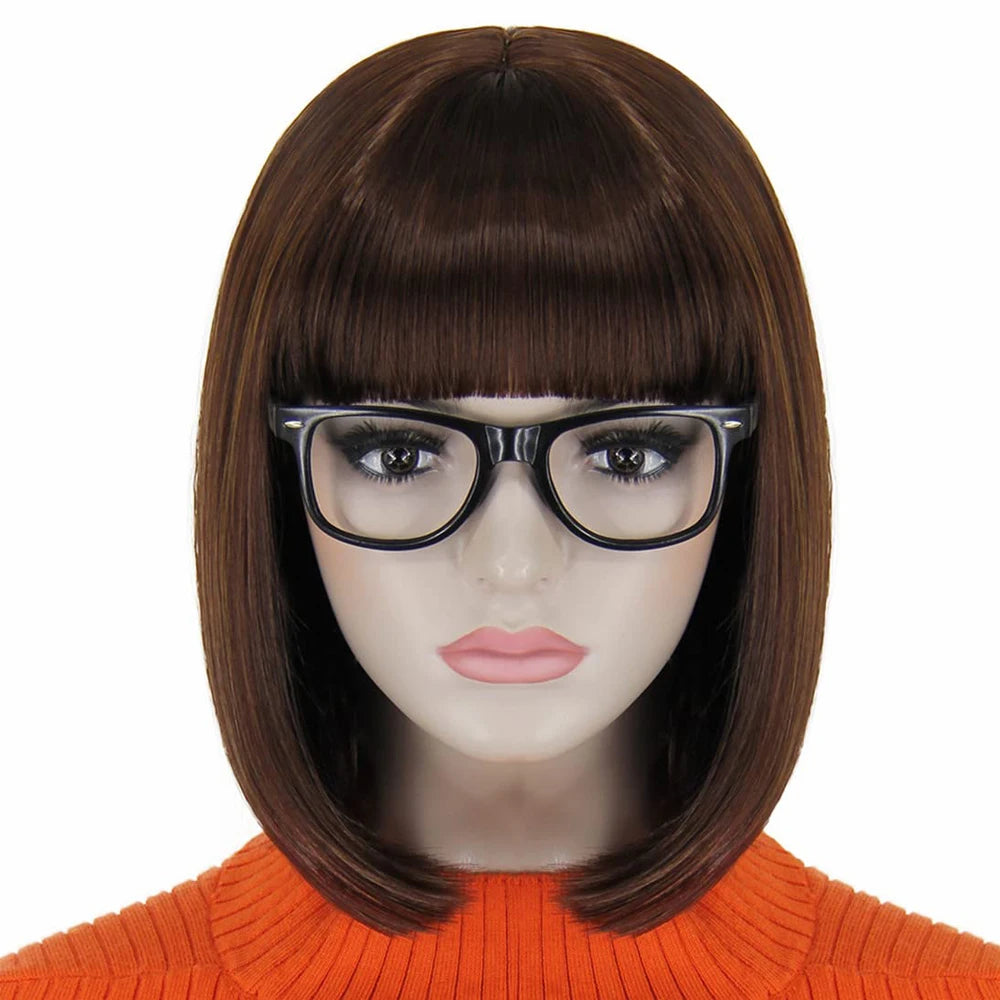 Synthetic 12 Inch Short Bob Black Wig With Bangs for Women
