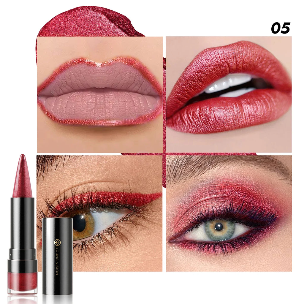 YOUNG VISION Six-Shade Matte Pearl Shimmer Dual-Effect Lipstick Waterproof, Non-Transfer Lipstick Cosmetics