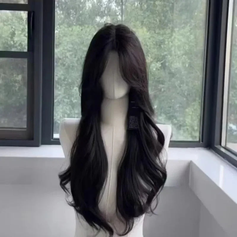 women's long hair black simulated hair new fashionable wig
