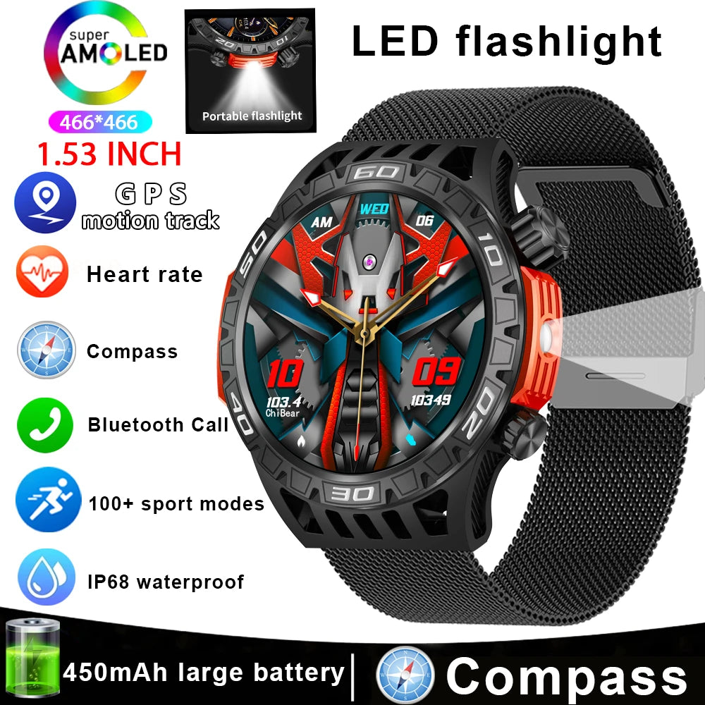 Smart Watch Men With LED Lighting Compass Sports Fitness