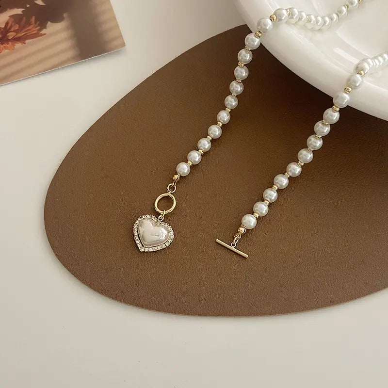 Elegant Pearl Necklace For Women Heart Pendant Necklaces Luxury