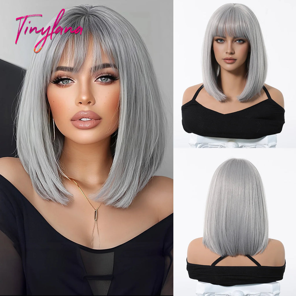 Light Brown Blonde Synthetic Wigs with Bangs for Women