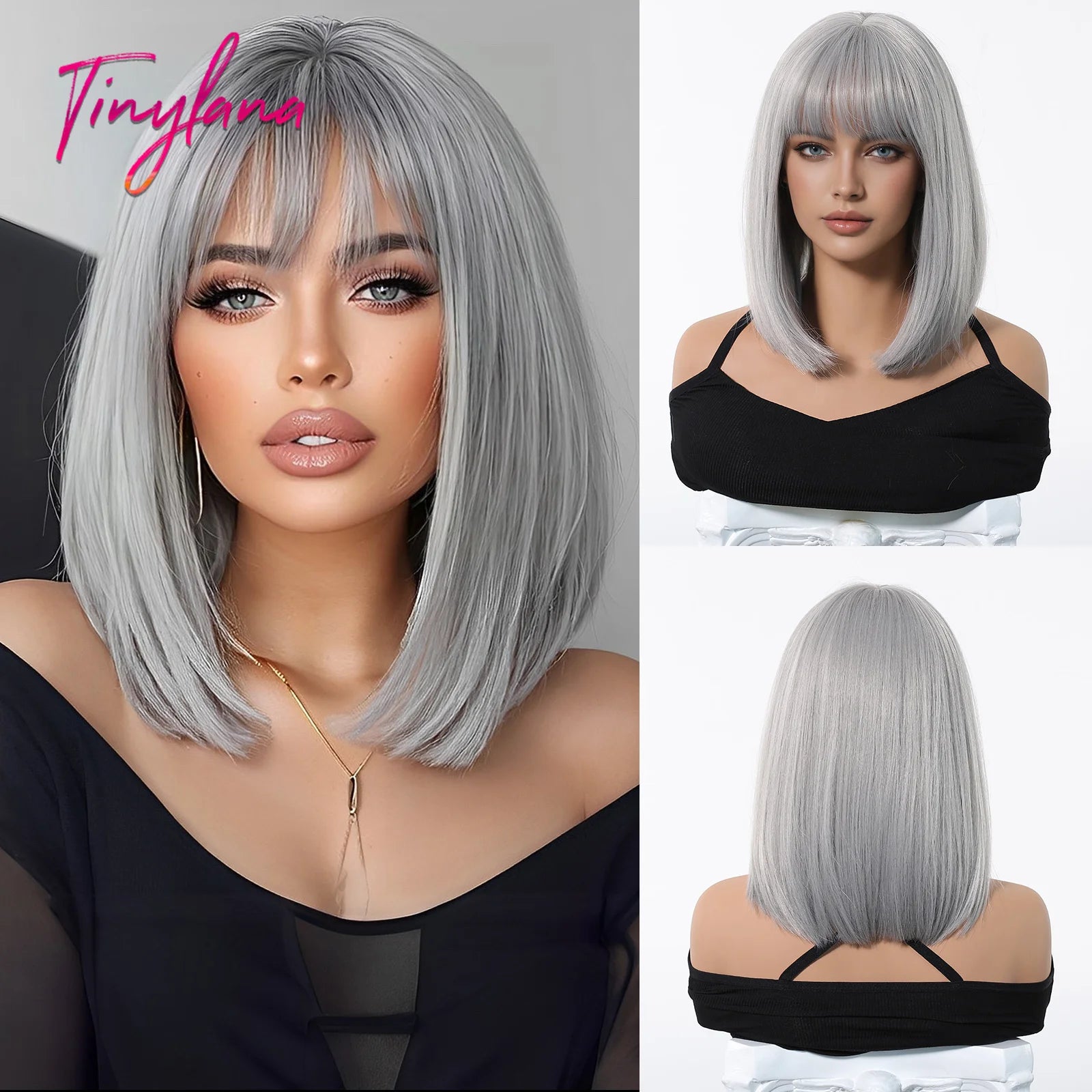 Light Brown Blonde Synthetic Wigs with Bangs for Women