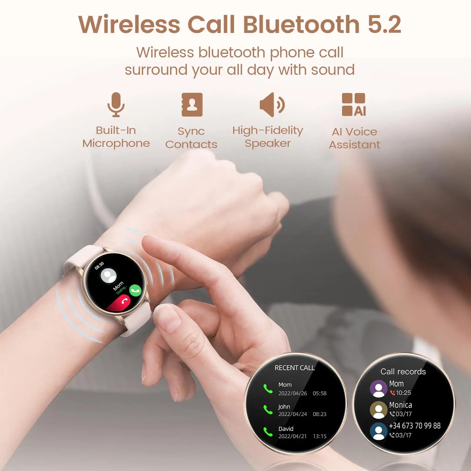 Smart watch for women with phone function, 1.39 inch HD full touch screen with monitor, menstrual cycle, sleep monitoring, pedom