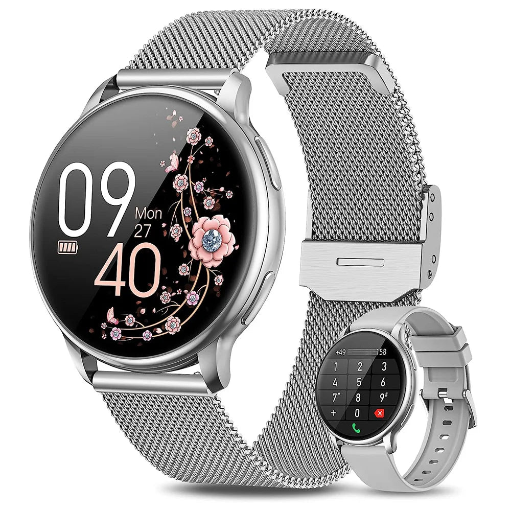 Smart watch for women with phone function, 1.39 inch HD full touch screen with monitor, menstrual cycle, sleep monitoring, pedom