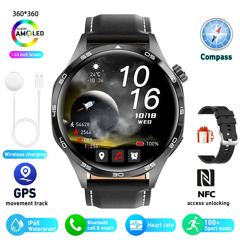 Smart Watch 5 Pro GPS NFC Smartwatch Men 360*360 AMOLED Screen Heart Rate Monitor Bluetooth Call IP67 Waterproof Men Smartwatch