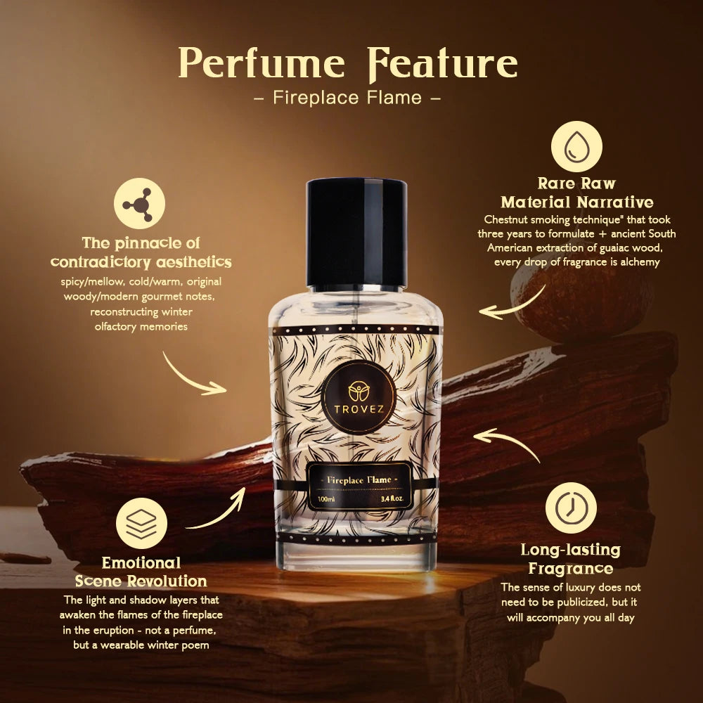 TROVEZ Fireplace Flame 100ml Perfume Arab Wood Tone Long-lasting Fragrance Unisex Perfume Body Spray Scent Gifts Aroma Men Women