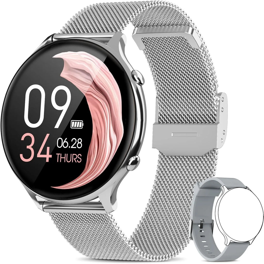 Smart watch for women with phone function, 1.39 inch HD full touch screen with monitor, menstrual cycle, sleep monitoring, pedom