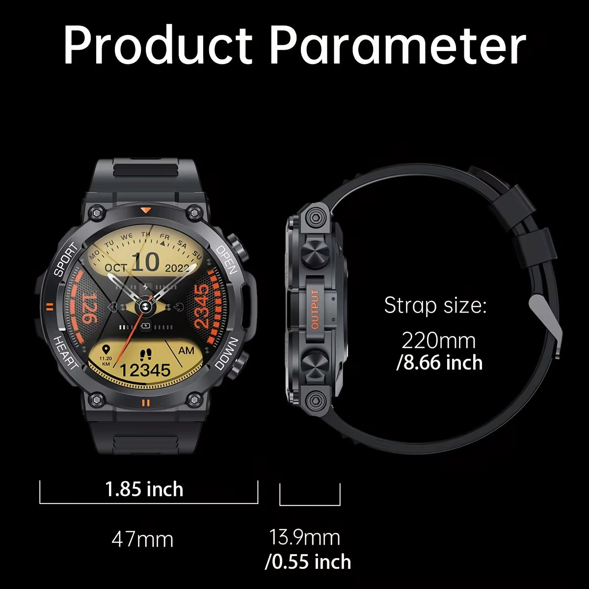 K56Pro Men's Smart Watch with Heart Rate Monitor, Bluetooth Connectivity, 400mAh Long Battery Life, 1.39-Inch HD Display, Ideal for Outdoor Sports
